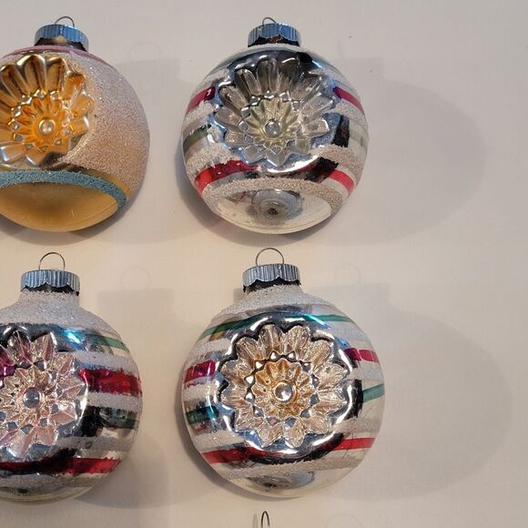 Shiny Brite Double Indent Glass Ornaments With Flocking Glitter Stripes - Picture 3 of 7